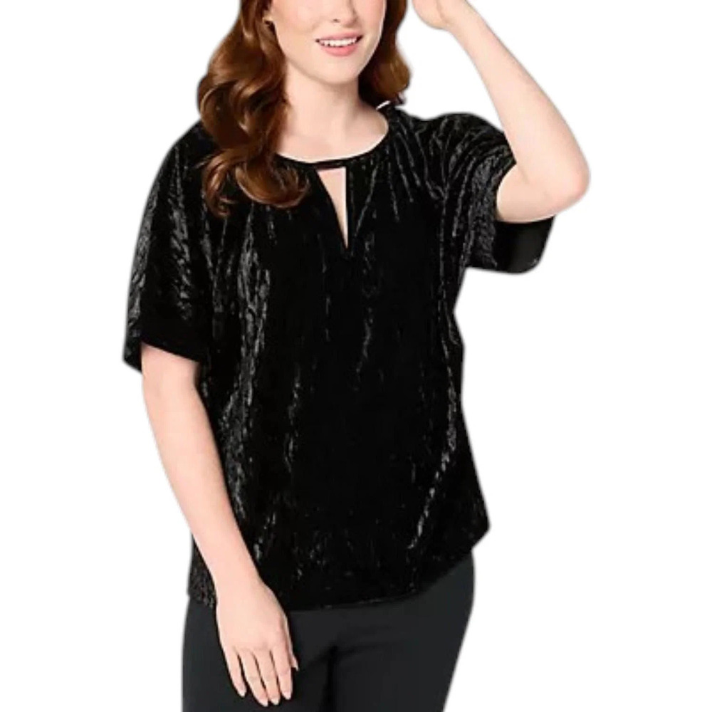 BEAUTIFUL by Lawrence Zarian Women's Crinkle Velvet Top Black - Regular